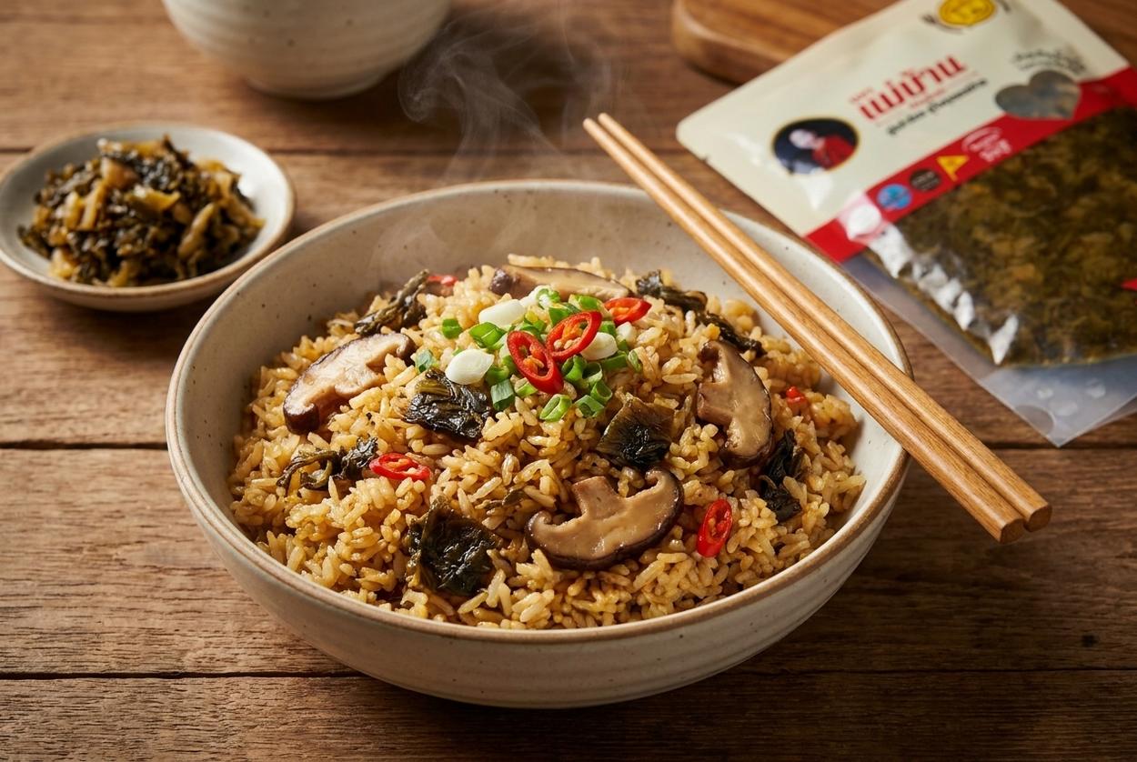 สูตรข้าวผัดกานาฉ่ายเห็ดหอม ทำง่าย หอมอร่อย เม็ดข้าวสวยน่าทาน!